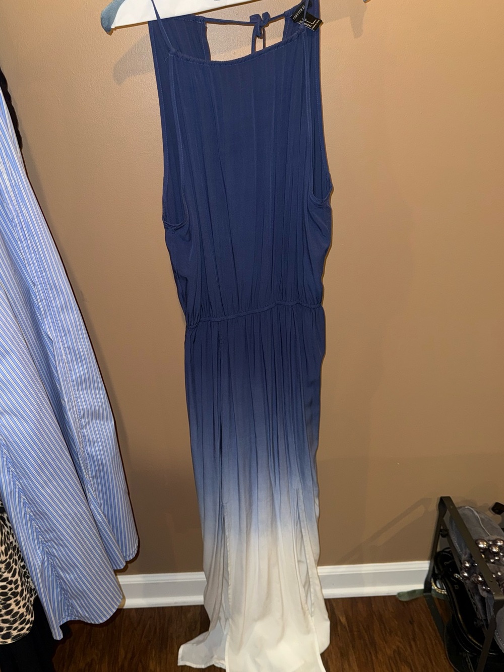 Forever 21 Navy to White Ombre Sleeveless Maxi Dress with Dual Leg Slits